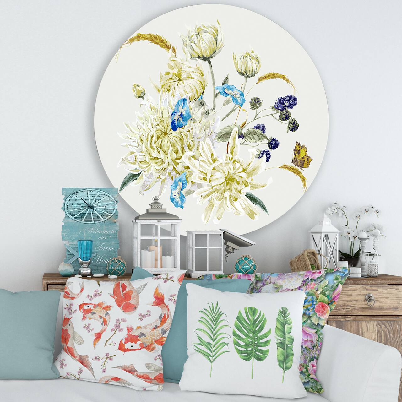 Designart - Vintage Bouquet With Chrysanthemums II - Traditional Metal Circle Wall Art